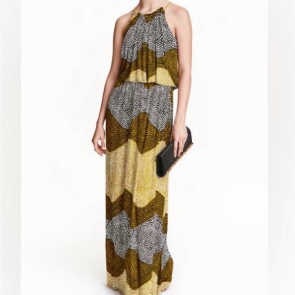 H&M Maxi Dress Womens S High Neck Layered Flattering Fit Abstract Pattern - Picture 1 of 10